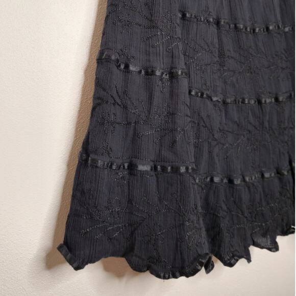 Vintage y2k Boho Western Maxi Skirt Cotton Black Embroidered Tiered Med Sand Sun - Picture 3 of 5
